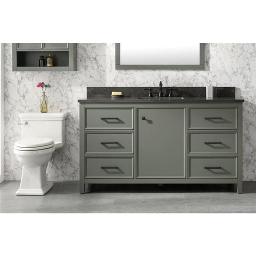 Legion Furniture 60" Pewter Green Finish Single Sink Vanity Cabinet With Blue Lime Stone Top WLF2160S-PG