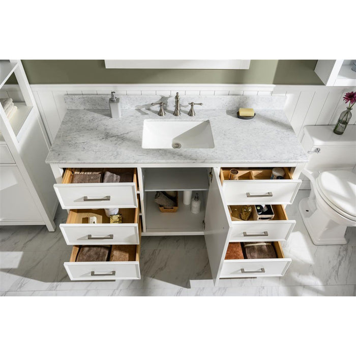 Legion Furniture 60" White Finish Single Sink Vanity Cabinet With Carrara White Top WLF2160S-W