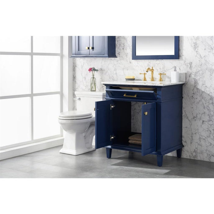 Legion Furniture 30" Blue Finish Sink Vanity Cabinet With Carrara White Top WLF2230-B