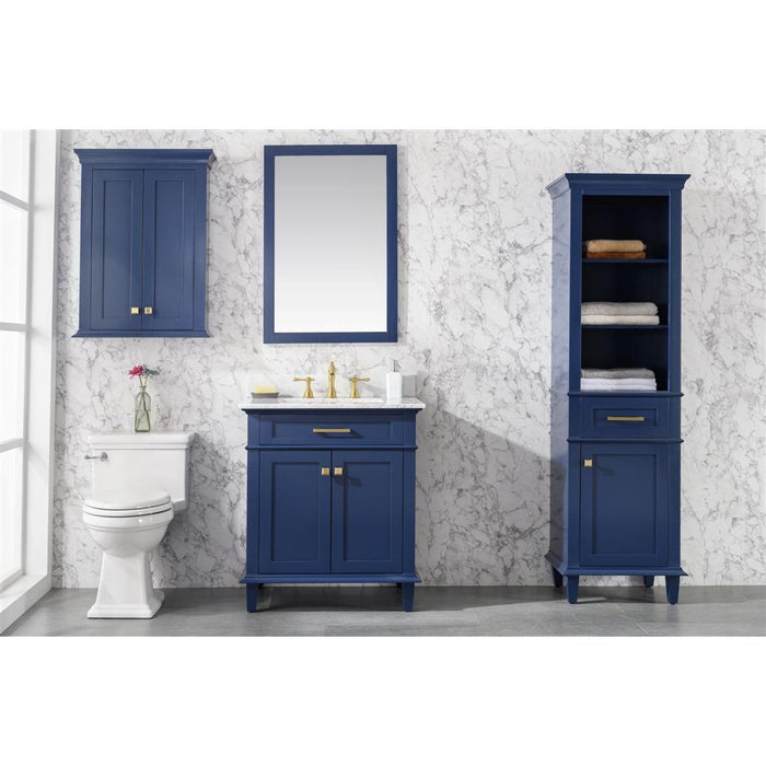 Legion Furniture 30" Blue Finish Sink Vanity Cabinet With Carrara White Top WLF2230-B