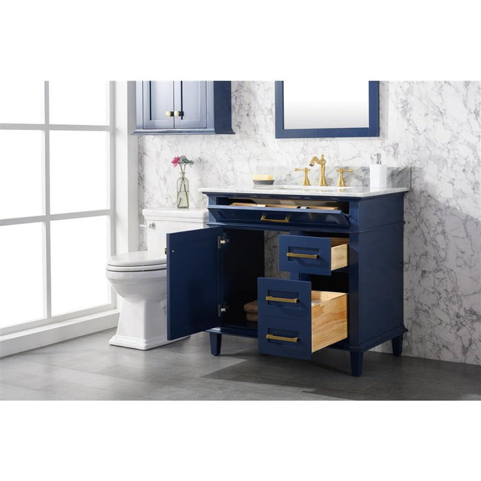 Legion Furniture 36" Blue Finish Sink Vanity Cabinet With Carrara White Top WLF2236-B