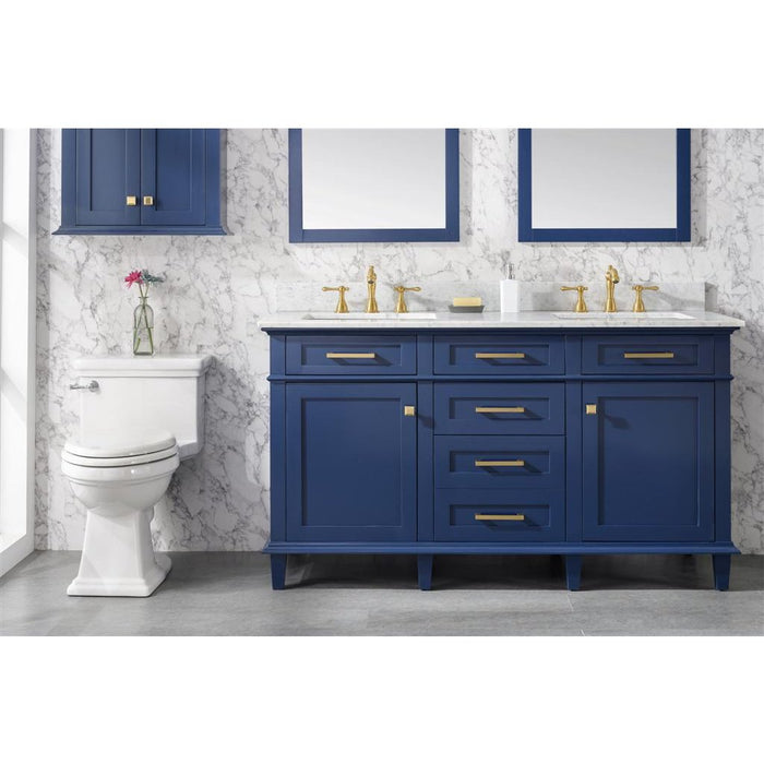 Legion Furniture 60" Blue Finish Double Sink Vanity Cabinet With Carrara White Top WLF2260D-B