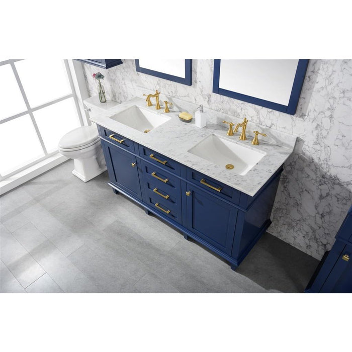 Legion Furniture 60" Blue Finish Double Sink Vanity Cabinet With Carrara White Top WLF2260D-B