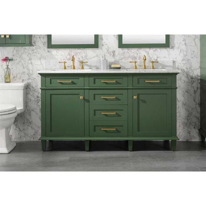 Legion Furniture 60" Vogue Green Finish Double Sink Vanity Cabinet With Carrara White Top WLF2260D-VG