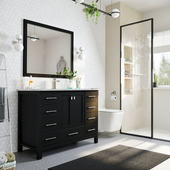 Eviva London 48" x 18" Transitional Bathroom Vanity in Espresso, Gray or White Finish with White Carrara Marble Countertop and Undermount Porcelain Sink