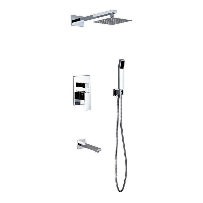 KubeBath Aqua Piazza Brass Shower Set with Square Rain Shower, Tub Filler and Handheld