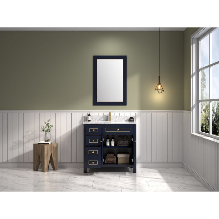 Legion Furniture 36" Blue Finish Sink Vanity Cabinet With Carrara White Top WV2236-B