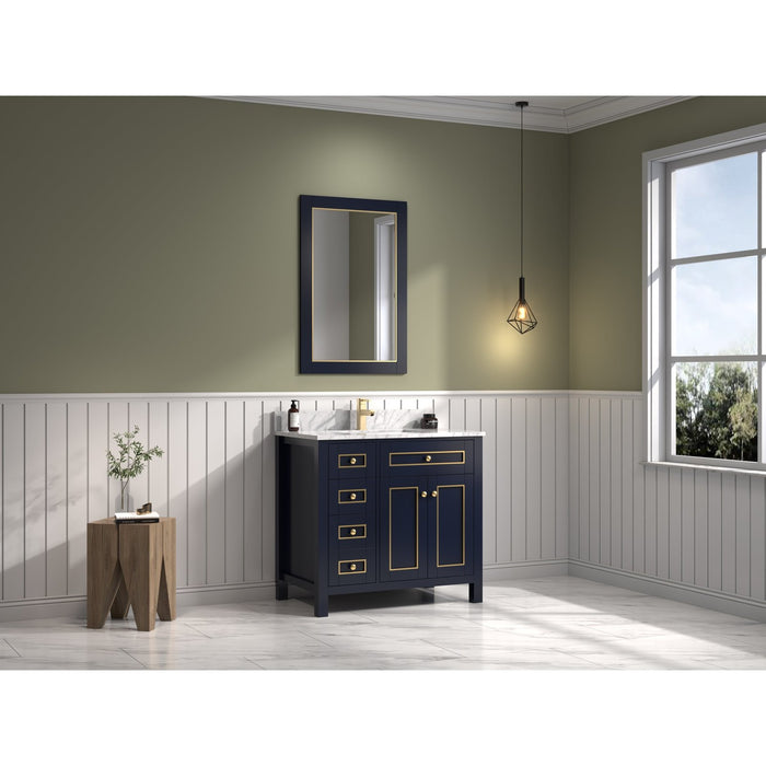 Legion Furniture 36" Blue Finish Sink Vanity Cabinet With Carrara White Top WV2236-B