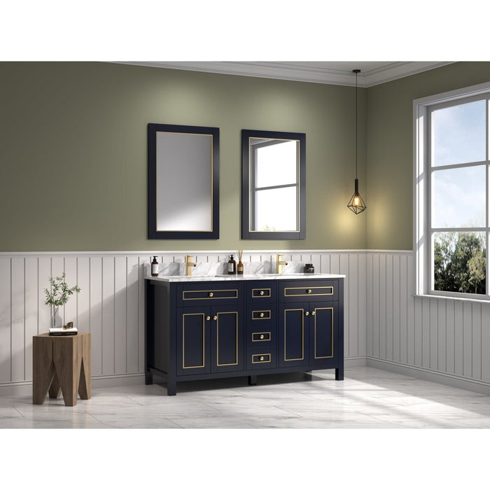 Legion Furniture 60" Blue Finish Sink Vanity Cabinet With Carrara White Top WV2260-B