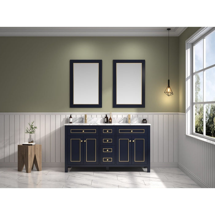 Legion Furniture 60" Blue Finish Sink Vanity Cabinet With Carrara White Top WV2260-B