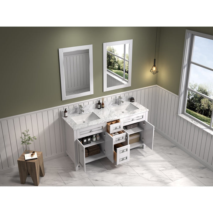 Legion Furniture 60" White Finish Sink Vanity Cabinet With Carrara White Top WV2260-W