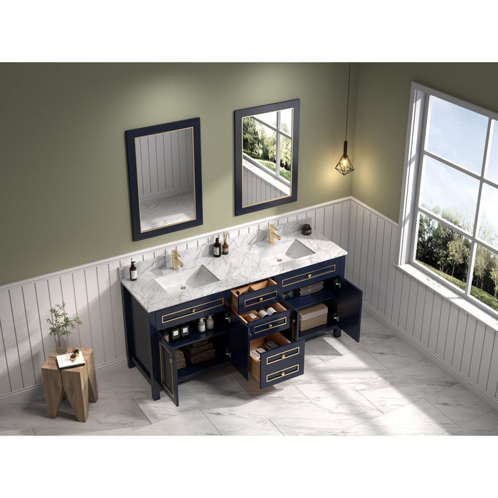 Legion Furniture 72" Blue Finish Sink Vanity Cabinet With Carrara White Top WV2272-B