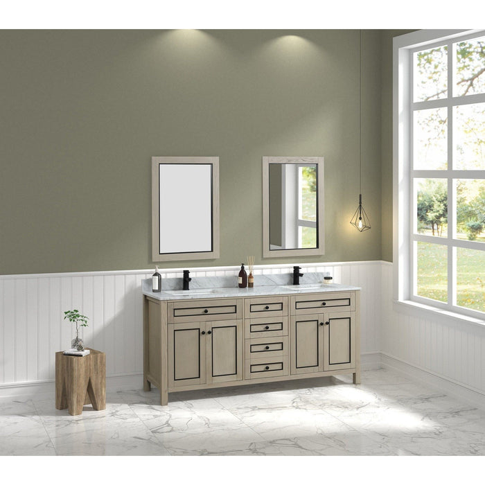 Legion Furniture 72" Light Oak Finish Sink Vanity Cabinet With Carrara White Top WV2272-O