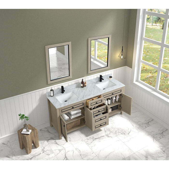 Legion Furniture 72" Light Oak Finish Sink Vanity Cabinet With Carrara White Top WV2272-O
