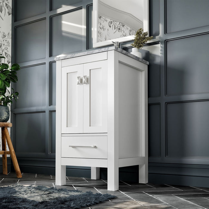 Eviva London 20" x 18" Transitional Bathroom Vanity in Espresso, Gray or White Finish with White Carrara Marble Countertop and Undermount Porcelain Sink