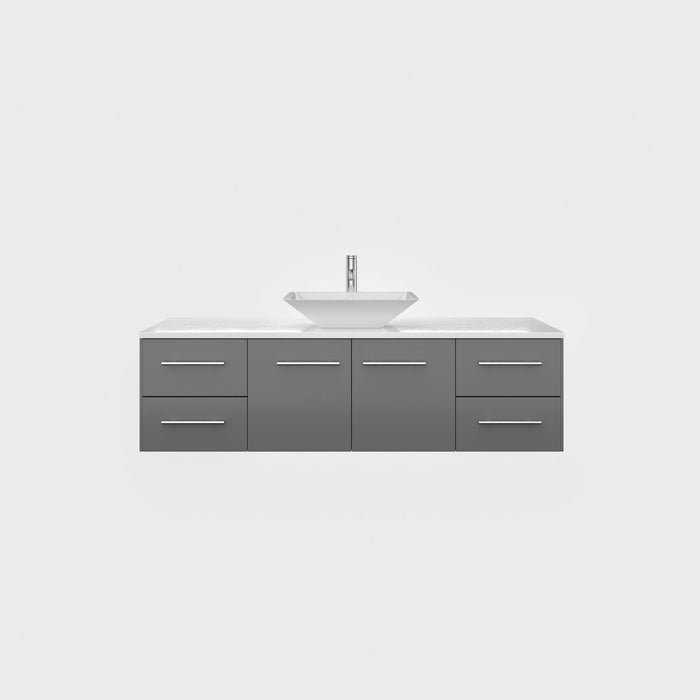 Eviva Totti Wave 48" Modern Bathroom Vanity in Gray, or White, Finish with Super White Man-Made Stone Countertop and Porcelain Vessel Sink