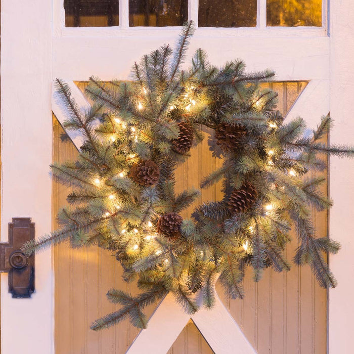 Park Hill Collection Tree Lot Blue Spruce Wreath with LED Lights, Large XPW81010