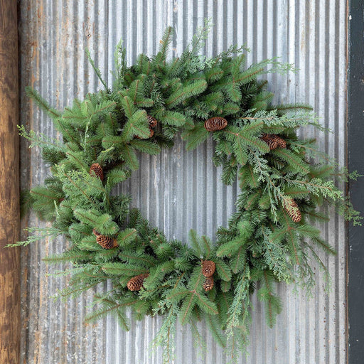Park Hill Collection Tree Lot Mixed Evergreen Wreath with LED Lights XPW90672
