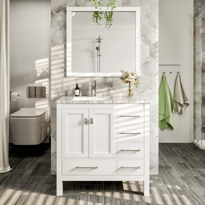 Eviva London 36" x 18" Transitional Bathroom Vanity in in Espresso, Gray, or White Finish with Crema Marfil Marble Countertop and Undermount Porcelain Sink