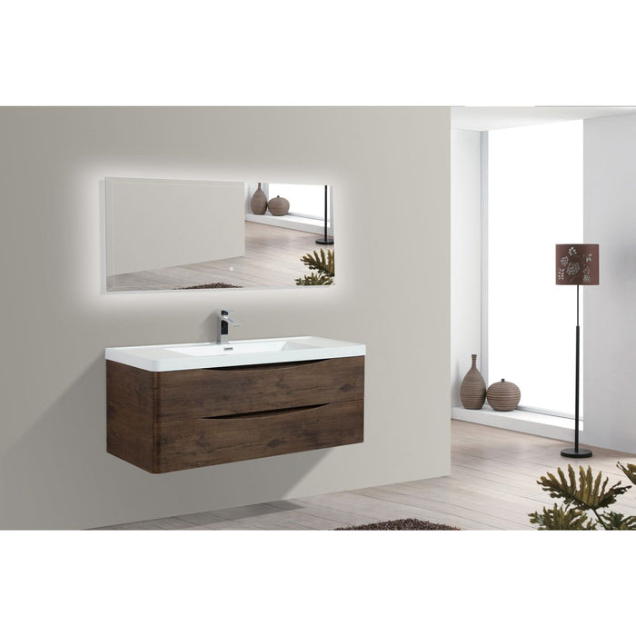 Eviva Smile 48" Wall Mount Modern Single Bathroom Vanity in Rosewood or White Oak Finish with White Integrated Acrylic Top