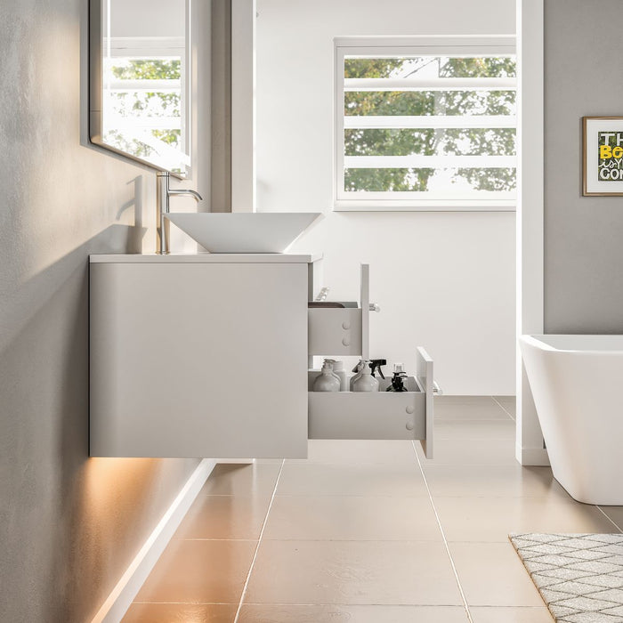 Eviva Totti Wave 48" Modern Bathroom Vanity in Gray, or White, Finish with Super White Man-Made Stone Countertop and Porcelain Vessel Sink