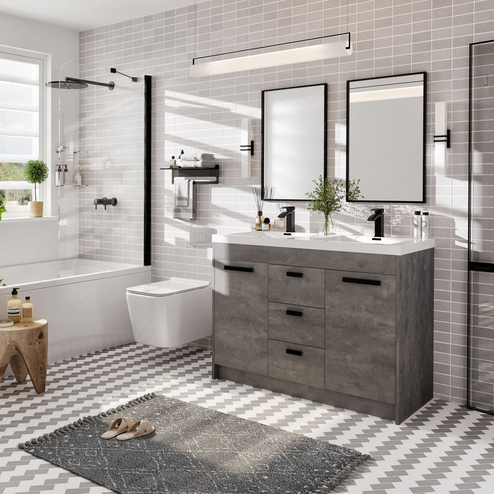 Eviva Lugano 48" Modern Double Sink Bathroom Vanity in Cement Gray, Natural Oak,or White Finish with White Integrated Acrylic Top