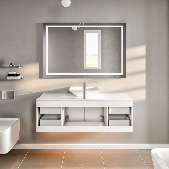 Eviva Totti Wave 48" Modern Bathroom Vanity in Gray, or White, Finish with Super White Man-Made Stone Countertop and Porcelain Vessel Sink