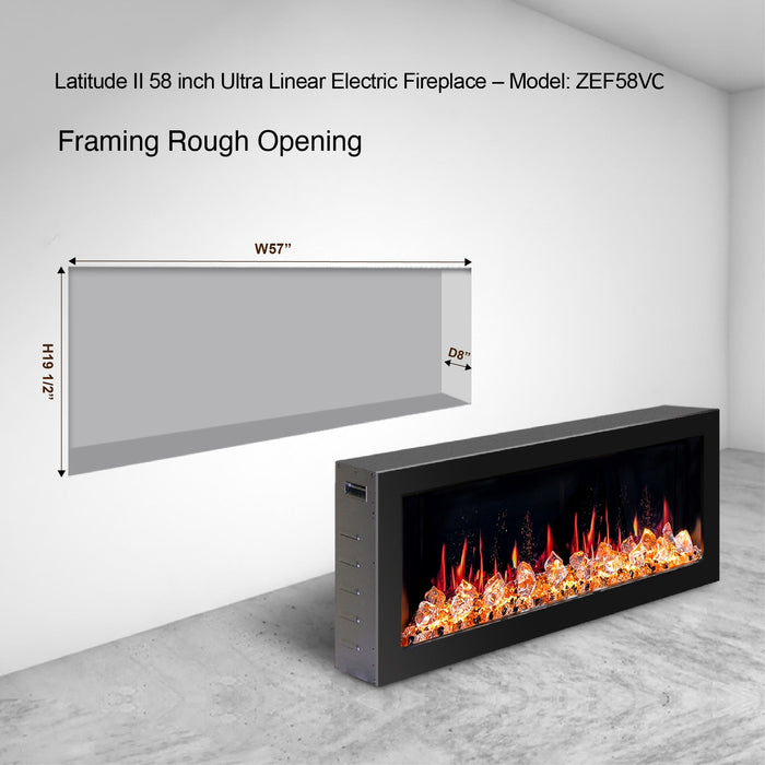 Latitude II 58" Smart Wall Mount Electric Fireplace with app Diamond-like Crystal - ZEF58VC, Black