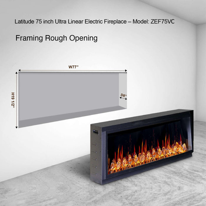Litedeer Latitude 75 inch Smart Control HD LED Electric Fireplace Wifi Enabled Model: ZEF75VC ,Black