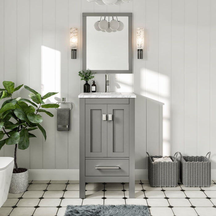 Eviva London 20" x 18" Transitional Bathroom Vanity in Espresso, Gray or White Finish with White Carrara Marble Countertop and Undermount Porcelain Sink