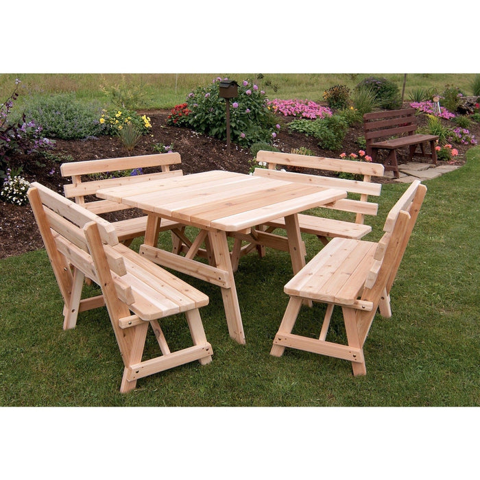 A & L Furniture 43" Sq. Table w/ 4 Backed Benches- Specify for FREE 2" Umbrella Hole