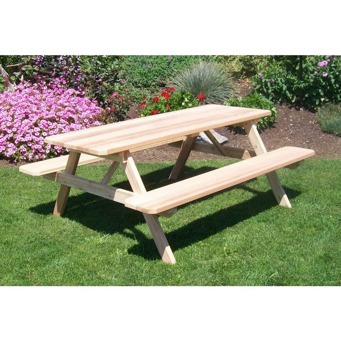 A & L Furniture Table w/Attached Benches Unfinished- Specify for FREE 2" Umbrella Hole