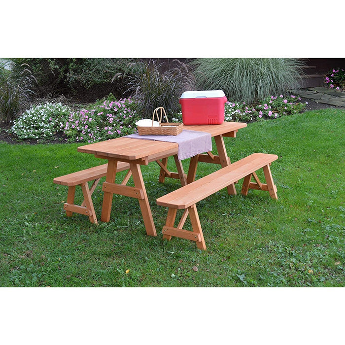 A & L Furniture Traditional Table w/2 Benches Black - Specify for FREE 2" Umbrella Hole