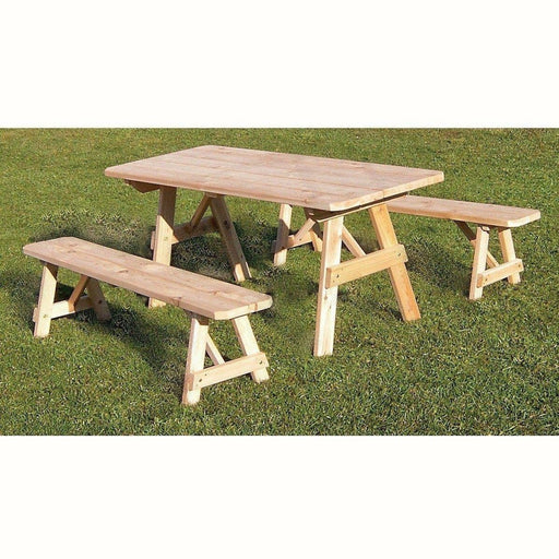 A & L Furniture Traditional Table w/2 Benches Unfinished - Specify for FREE 2" Umbrella Hole