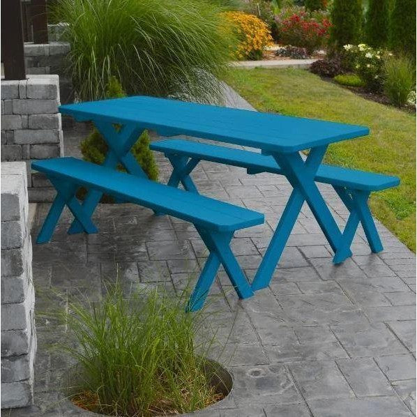 A & L Furniture Yellow Pine Cross-leg Table w/2 Benches Black