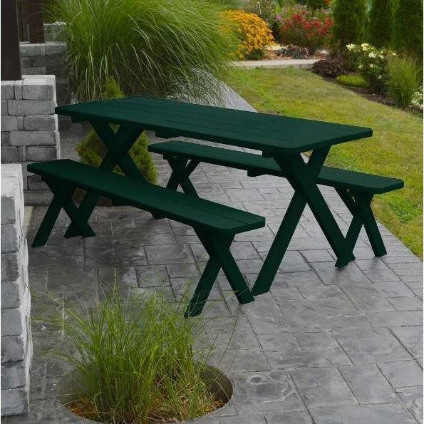 A & L Furniture Yellow Pine Cross-leg Table w/2 Benches Black