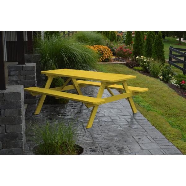 A & L Furniture Yellow Pine Picnic Table With Attached Benches Unfinished