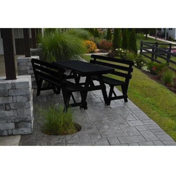 A & L Furniture Yellow Pine Table w/2 Backed Benches Black