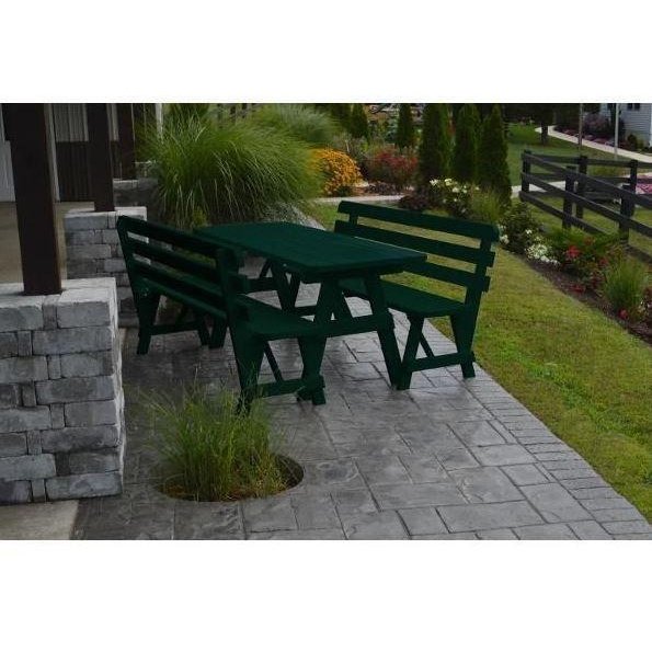 A & L Furniture Yellow Pine Table w/2 Backed Benches Black