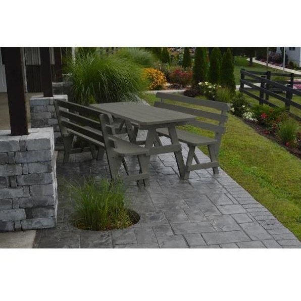 A & L Furniture Yellow Pine Table w/2 Backed Benches Black