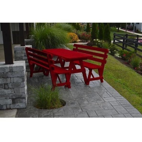 A & L Furniture Yellow Pine Table w/2 Backed Benches Black