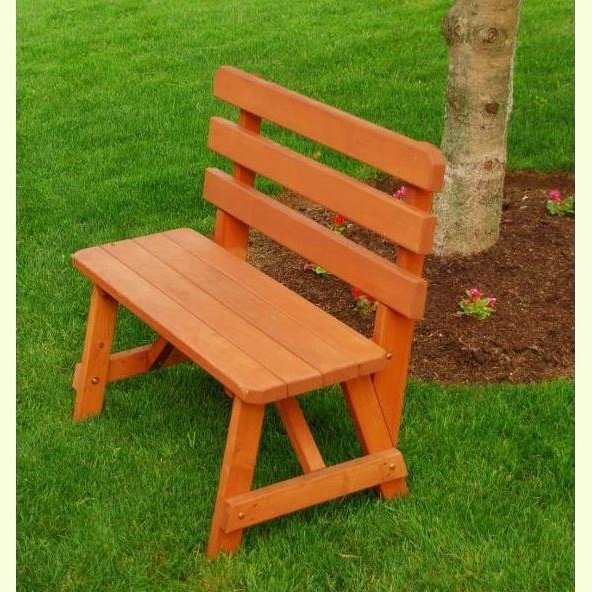 A & L Furniture Yellow Pine Traditional Backed Bench Only