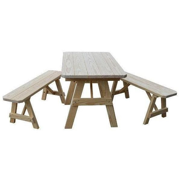 A & L Furniture Yellow Pine Traditional Table w/2 Benches Unfinished
