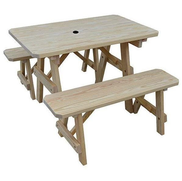 A & L Furniture Yellow Pine Traditional Table w/2 Benches Unfinished