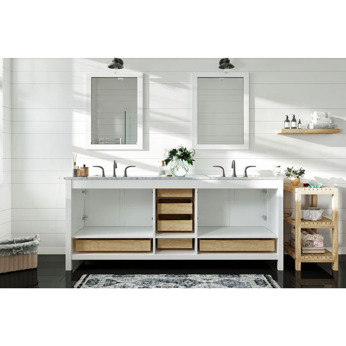 Eviva Aberdeen 84" Transitional Double Sink Bathroom Vanity in Espresso, Gray or White Finish with White Carrara Marble Countertop and Undermount Porcelain Sinks