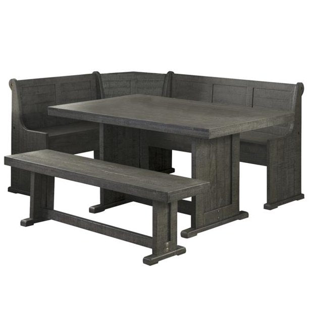 Sunset Trading Sunny Dining Nook Table Set | Distressed Grey Wood | Kitchen Corner Storage Bench Seating VH-1890-G