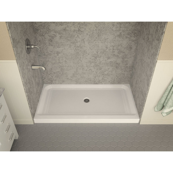 ANZZI Tier Series 32" x 60" Single Threshold White Shower Base with Built-In Tile Flange