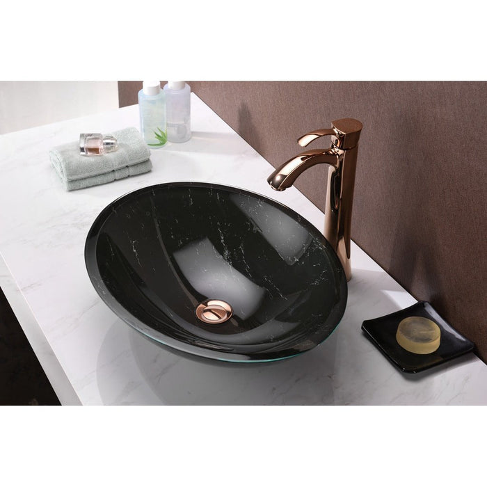 ANZZI Marbela Series 20" x 16" Deco-Glass Oval Shape Vessel Sink with Polished Chrome Pop-Up Drain