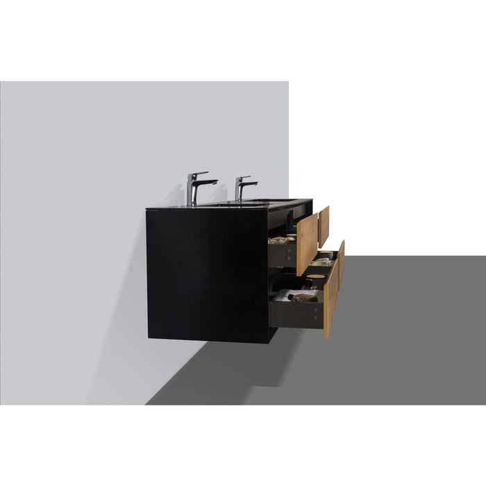 Eviva Vienna 75" Wall Mount Double Sink Bathroom Vanity in White Oak w/ Black Frame Finish with Black Integrated Acrylic Top