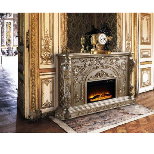 Acme Furniture Danae Fireplace in Antique Silver & Gold Finish AC01618